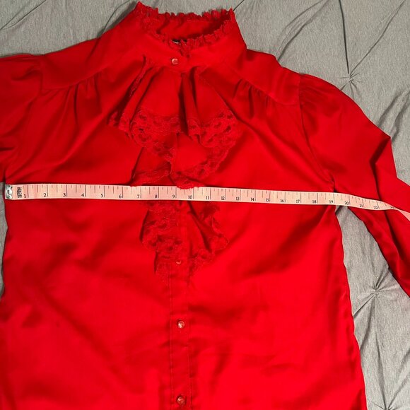 Rio Too Women Red Ruffle Long Sleeve Button Down Shirt *see description* - Picture 4 of 7